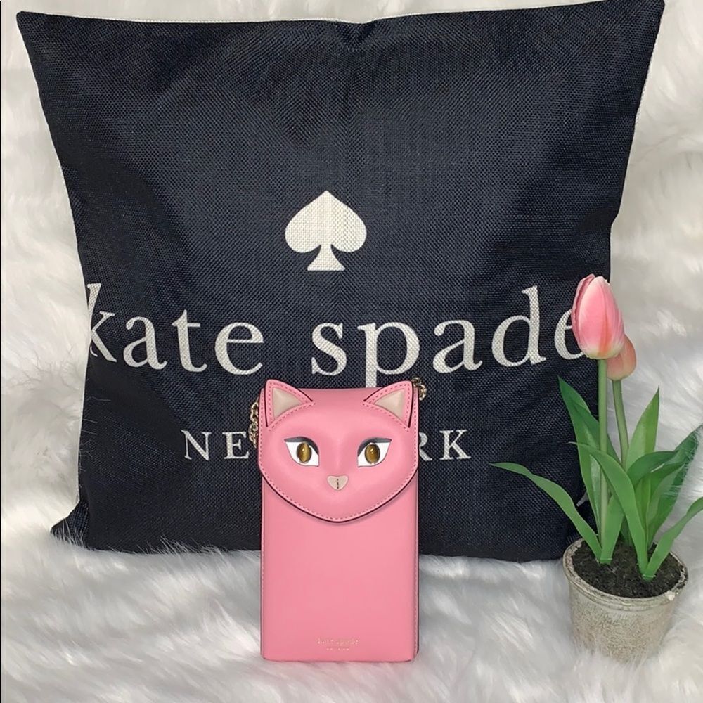 Kate Spade Meow Cat Crossbody Bag Leather North South Gold Chain Novelty Purse - Picture 2 of 10